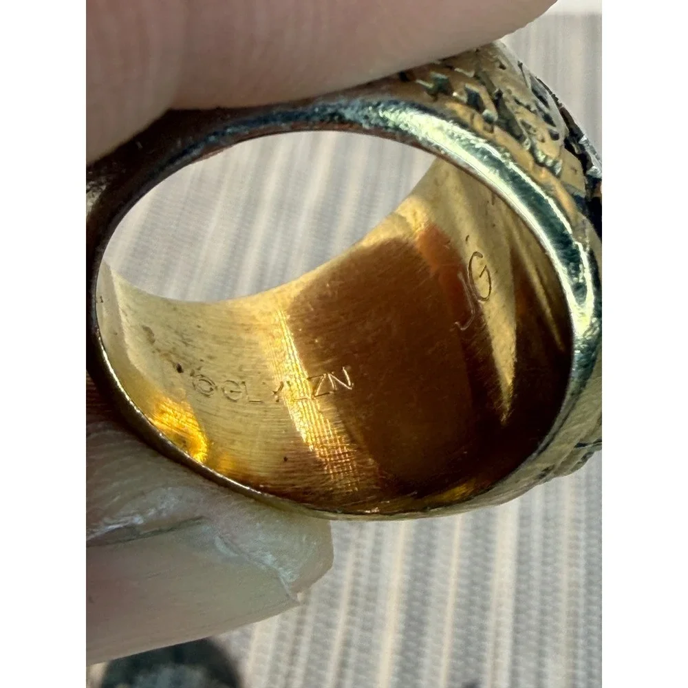 Jostens 2013 High School Class Ring Gold Tone Clear Stone Flag Race Car Jaison